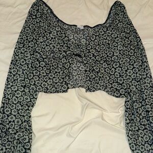 Le Lis Black and Gray Floral Crop Top